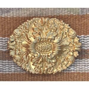 Vintage Paris House London England Large Gold-Tone Oval Floral Raised Brooch EUC